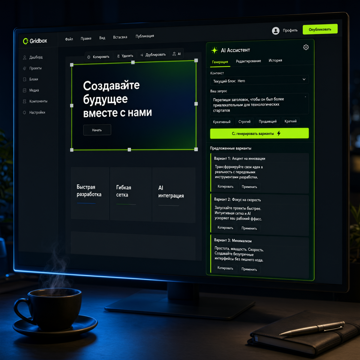 AI прямо в Gridbox: пиши контент, не выходя из редактора
